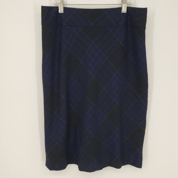 3/$25 Banana Republic Metallic Plaid Pencil Skirt 4 Work Career Navy Blue Black - Picture 1 of 9